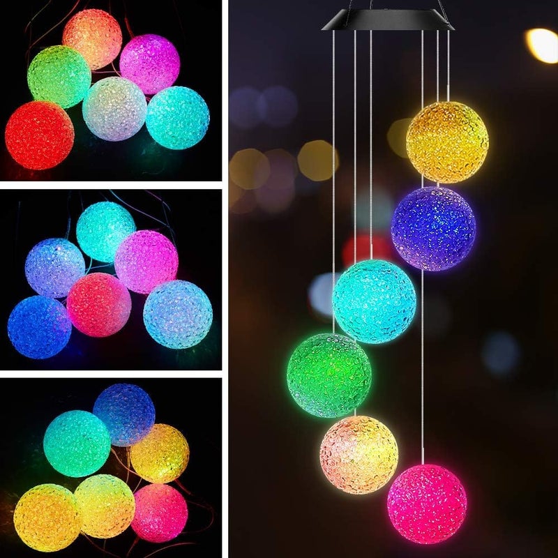 AceList Color Changing Solar Power Wind Chime Crystal Ball Wind Chime Wind Mobile Portable Waterproof Outdoor Windchime Light for Patio Yard Garden Home - Image 1